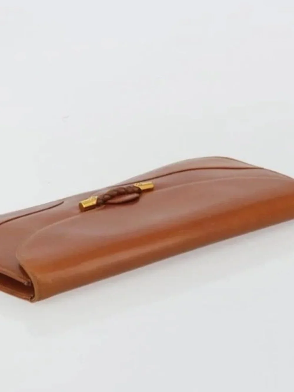 GUCCI Clutch Bag Leather Brown Gold Auth ep15027A